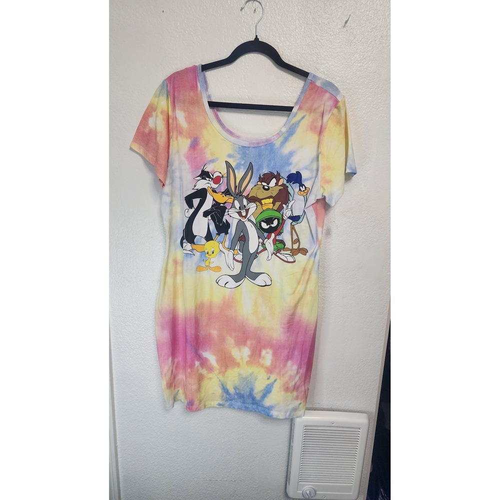 Looney Tunes T-Shirt Dress Womens 1X Multi Tie Dye Excellent
